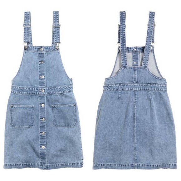 H&M Denim Overall Button Pinafore Dress in Light Wash Size 34/US 4 XS - Picture 3 of 14